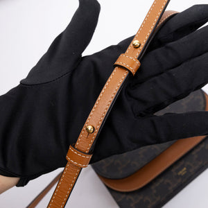 CELINE DOUBLE FLAP TRIOMPHE CANVAS WALLET ON STRAP GHW