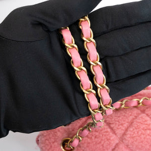 CHANEL QUILTED SHEARLING & TWEED MEDIUM FLAP BAG PINK GHW