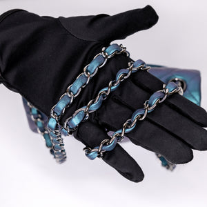 CHANEL IRIDESCENT BLUE TURQUOISE MINI CLASSIC FLAP BAG RUTHENIUM HARDWARE