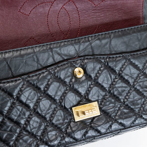 CHANEL SMALL 2.55 REISSUE DOUBLE FLAP BAG AGED CALFSKIN BLACK GHW