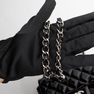 CHANEL MINI SQUARE FLAP BAG BLACK PATENT LEATHER SHW (MICROCHIP)