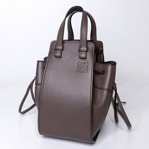 LOEWE MINI HAMMOCK DRAWSTRING BAG GRAINED CALF SKIN DARK TAUPE SHW