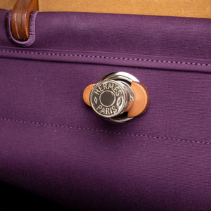 HERMES HERBAG 39 ZIP BAG HUNTER / CANVAS PURPLE SHW STAMP SQUARE O
