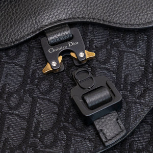 CHRISTIAN DIOR SADDLE SMALL MESSENGER BAG BLACK OBLIQUE JACQUARD / GRAINED CALFSKIN MULTICOLOUR HARDWARE