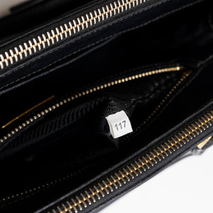PRADA SMALL SAFFIANO LUX GALLERIA DOUBLE ZIP TOTE BAG BLACK LEATHER GHW