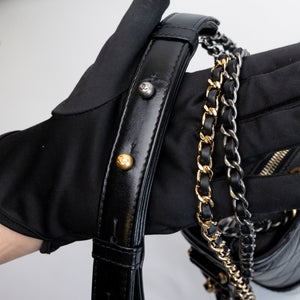 CHANEL MEDIUM GABRIELLE HOBO BAG BLACK CALFSKIN LEATHER GOLD / SILVER TONE