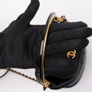 CHANEL QUILTED CHEVRON HANDLE WITH CHIC BUCKET BAG BLACK LAMBSKIN LEATHER GHW