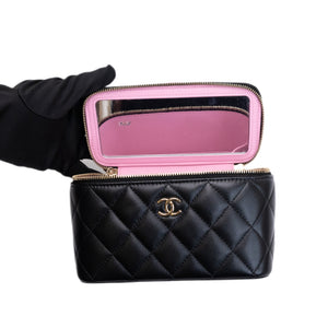 CHANEL 23P VANITY TOP HANDLE LAMBSKIN LEATHER BLACK BAG