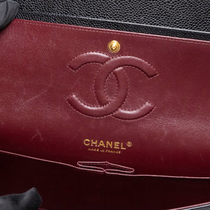 CHANEL MEDIUM CLASSIC DOUBLE FLAP BAG BLACK CAVIAR LEATHER GHW (MICROCHIP)
