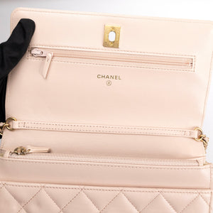 CHANEL PEARL CRUSH WALLET ON CHAIN LIGHT PINK LAMBSKIN GHW (MICROCHIP)