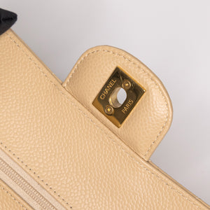 CHANEL CLASSIC FLAP MEDIUM BEIGE CAVIAR LEATHER GHW (MICROCHIP)