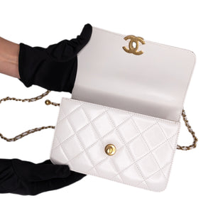 CHANEL 24C GOLD CRUSH MINI FLAP BAG WHITE CALFSKIN GHW (MICROCHIP)
