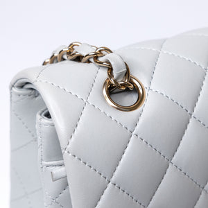 CHANEL SMALL CLASSIC DOUBLE FLAP LIGHT GREY LAMBSKIN LGHW