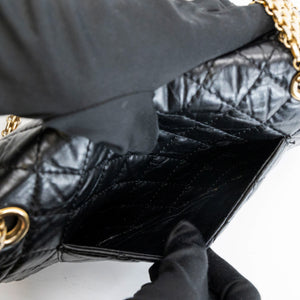 CHANEL SMALL 2.55 REISSUE DOUBLE FLAP BAG AGED CALFSKIN BLACK GHW