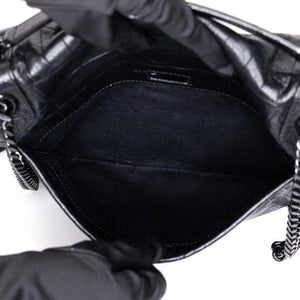 SAINT LAURENT MEDIUM NIKI BAG CROCODILE-EMBOSSED BLACK CALFSKIN BLACK HARDWARE