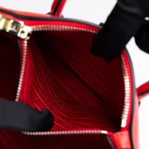 PRADA SMALL GLACE CALFSKIN LEATHER TWIN POCKET SATCHEL RED SHW