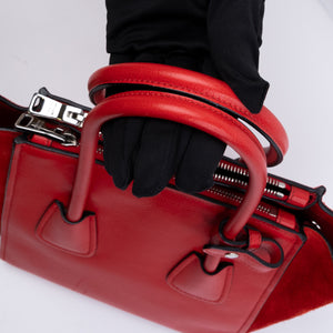 PRADA SMALL GLACE CALFSKIN LEATHER TWIN POCKET SATCHEL RED SHW