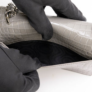 SAINT LAURENT MINI SUNSET BAG GRAY CROCODILE-EMBOSSED CALFSKIN LEATHER SHW
