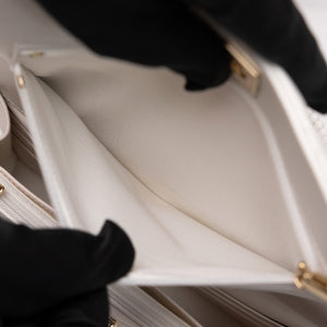 CHANEL TOP HANDLE WALLET ON CHAIN WHITE LAMBSKIN LEATHER GHW (MICROCHIP)