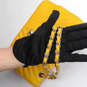 CHANEL MEDIUM CLASSIC CHEVRON DOUBLE FLAP BAG YELLOW CAVIAR SHW