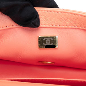 CHANEL 23C PEARL CRUSH MINI RECTANGULAR FLAP CORAL LAMBSKIN  LEATHER GHW (MICROCHIP)