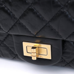 CHANEL SMALL 2.55 REISSUE DOUBLE FLAP BAG AGED CALFSKIN BLACK GHW
