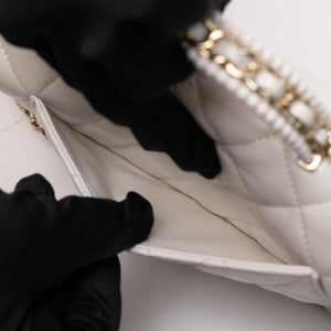 CHANEL TOP HANDLE WALLET ON CHAIN WHITE LAMBSKIN LEATHER GHW (MICROCHIP)