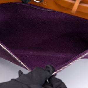 HERMES HERBAG 39 ZIP BAG HUNTER / CANVAS PURPLE SHW STAMP SQUARE O