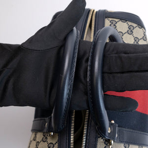 GUCCI MONOGRAM VINTAGE WEB BOSTON BAG NAVY GG CANVAS GHW