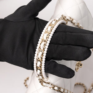 CHANEL TOP HANDLE WALLET ON CHAIN WHITE LAMBSKIN LEATHER GHW (MICROCHIP)