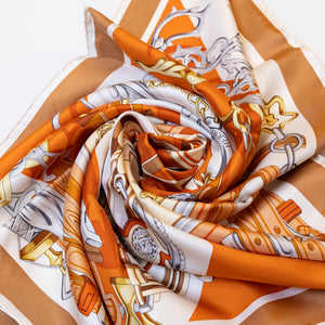 HERMES BRIDES ET DESTIN SILK SCARF ORANGE 90 CM