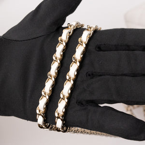 CHANEL TOP HANDLE WALLET ON CHAIN WHITE LAMBSKIN LEATHER GHW (MICROCHIP)