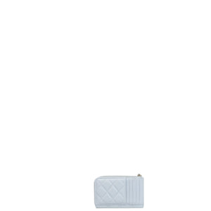 CHANEL CLASSIC ZIPPED CARD HLDER QUILTED GRAINED CALFSKIN LIGHT BLUE GHW