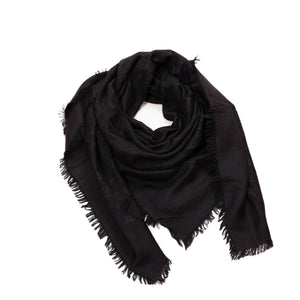 LOUIS VUITTON SILK WOOL MONOGRAM SHAWL BLACK