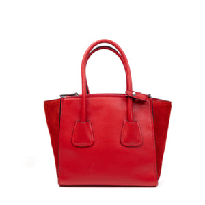 PRADA SMALL GLACE CALFSKIN LEATHER TWIN POCKET SATCHEL RED SHW