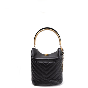 CHANEL QUILTED CHEVRON HANDLE WITH CHIC BUCKET BAG BLACK LAMBSKIN LEATHER GHW