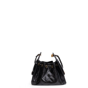 CHANEL MINI 25 BAG AGED CALFSKIN BLACK MULTICOLOUR HARDWARE (MICROCHIP)