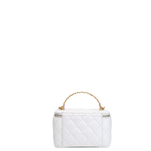 CHANEL TOP HANDLE LONG VANITY CASE WITH CHAIN WHITE LAMBSKIN GHW