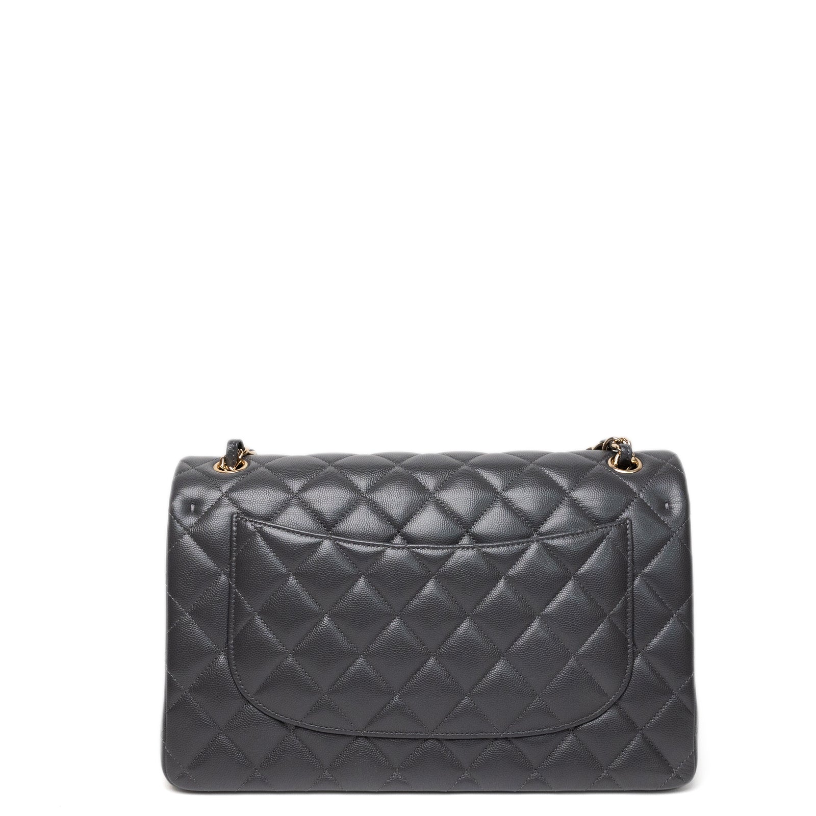 CHANEL JUMBO CLASSIC DOUBLE FLAP BAG GREY CAVIAR LEATHER SHW (MICROCHIP)