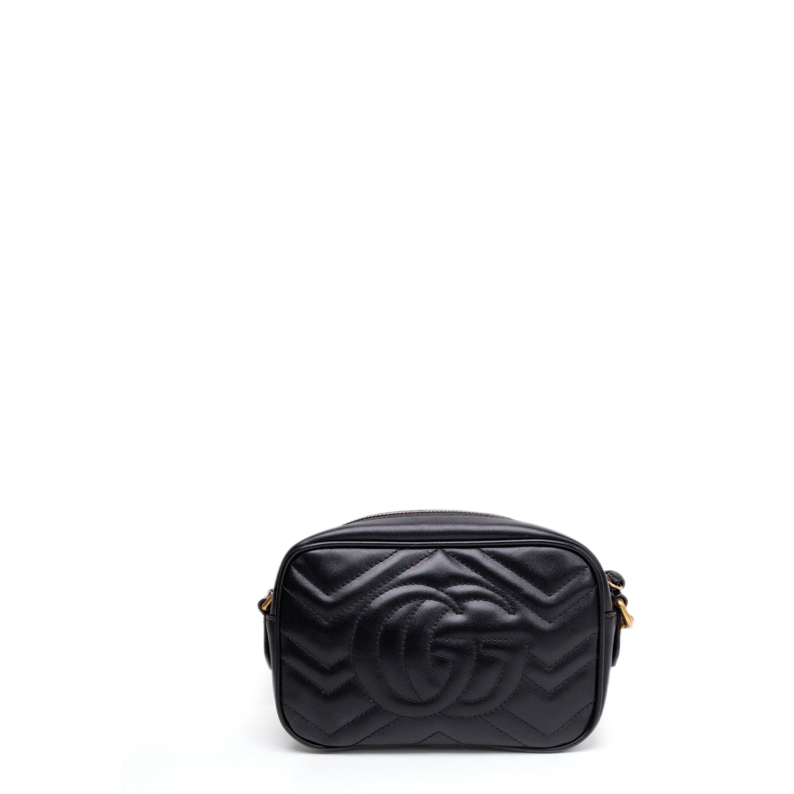 GUCCI GG MARMONT SMALL MATELASSE SHOULDER BAG BLACK CALFSKIN LEATHER GHW