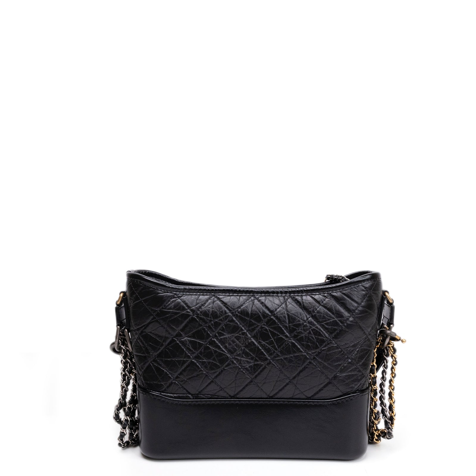 CHANEL MEDIUM GABRIELLE HOBO BAG BLACK CALFSKIN LEATHER GOLD / SILVER TONE