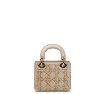 CHRISTIAN DIOR MINI LADY DIOR CRYSTAL CANNAGE METALLIC LAMBSKIN PLATINUM GHW