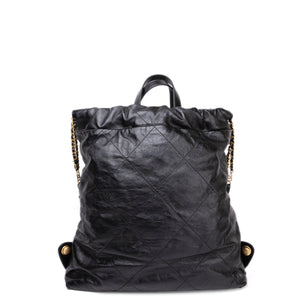 CHANEL LARGE 22 BACKPACK GOLD LETTER LOGO SHINY CALFSKIN BLACK GHW (MICROCHIP)