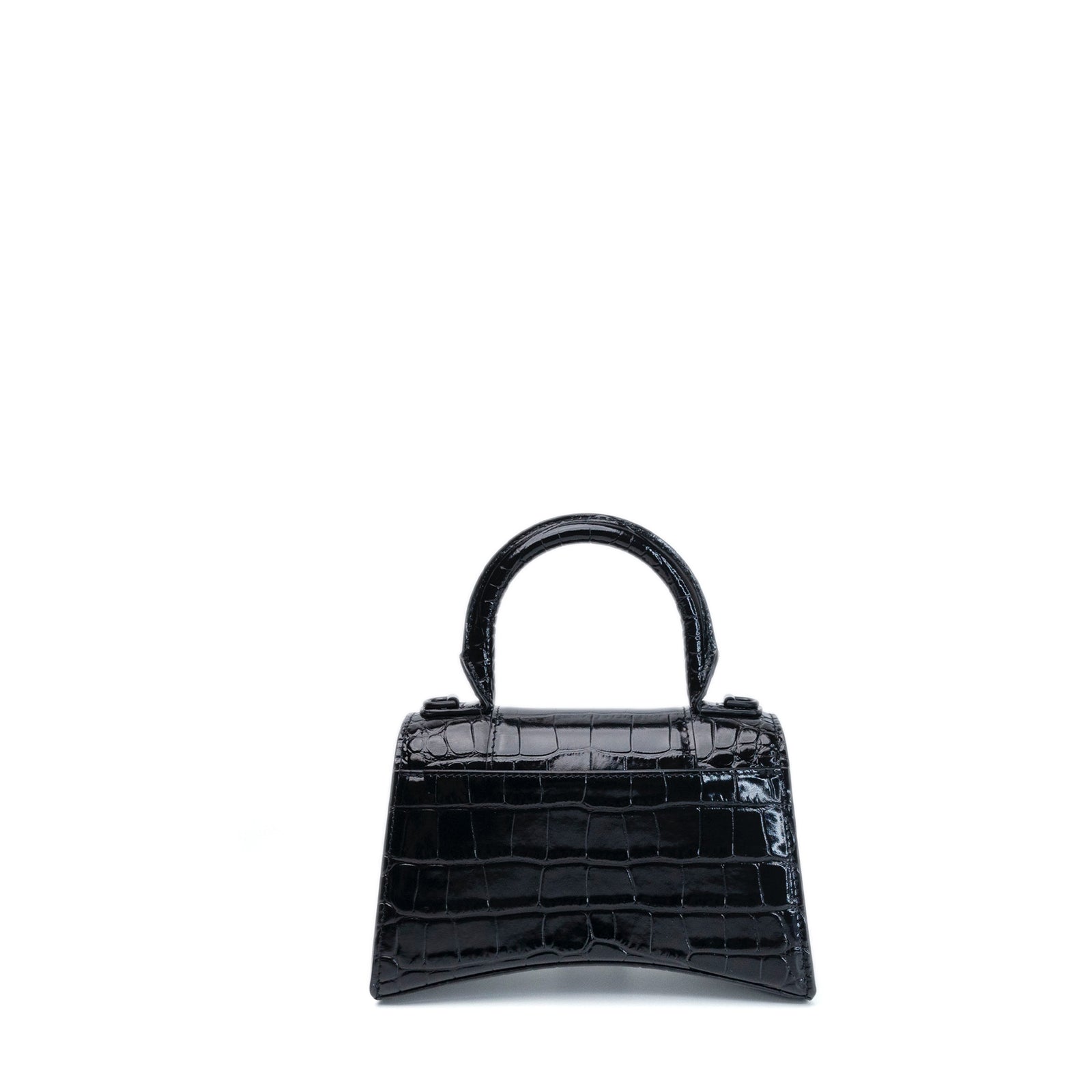 BALENCIAGA HOURGLASS BAG XS CROC-EMBOSSED CALFSKIN SO BLACK