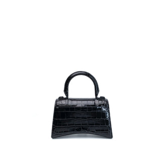 BALENCIAGA HOURGLASS BAG XS CROC-EMBOSSED CALFSKIN SO BLACK
