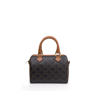 CELINE SMALL BOSTON BAG TRIOMPHE CANVAS/ CALFSKIN TAN GHW