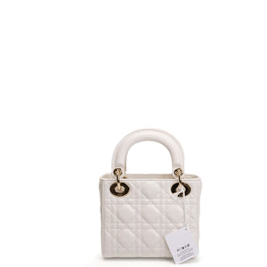CHRISTIAN DIOR MINI LADY DIOR LAMBSKIN WHITE GHW
