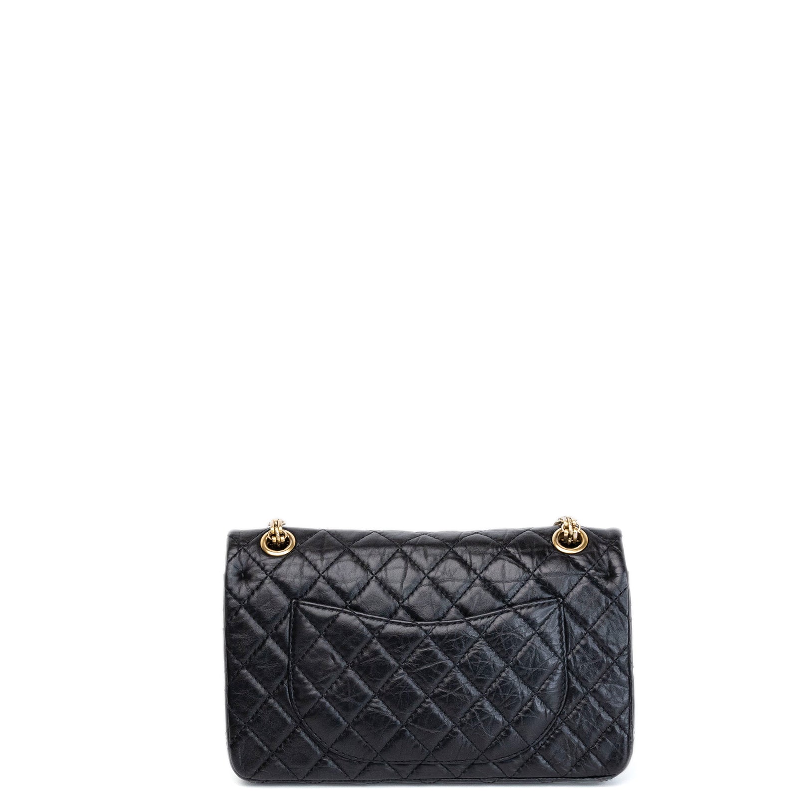 CHANEL SMALL 2.55 REISSUE DOUBLE FLAP BAG AGED CALFSKIN BLACK GHW