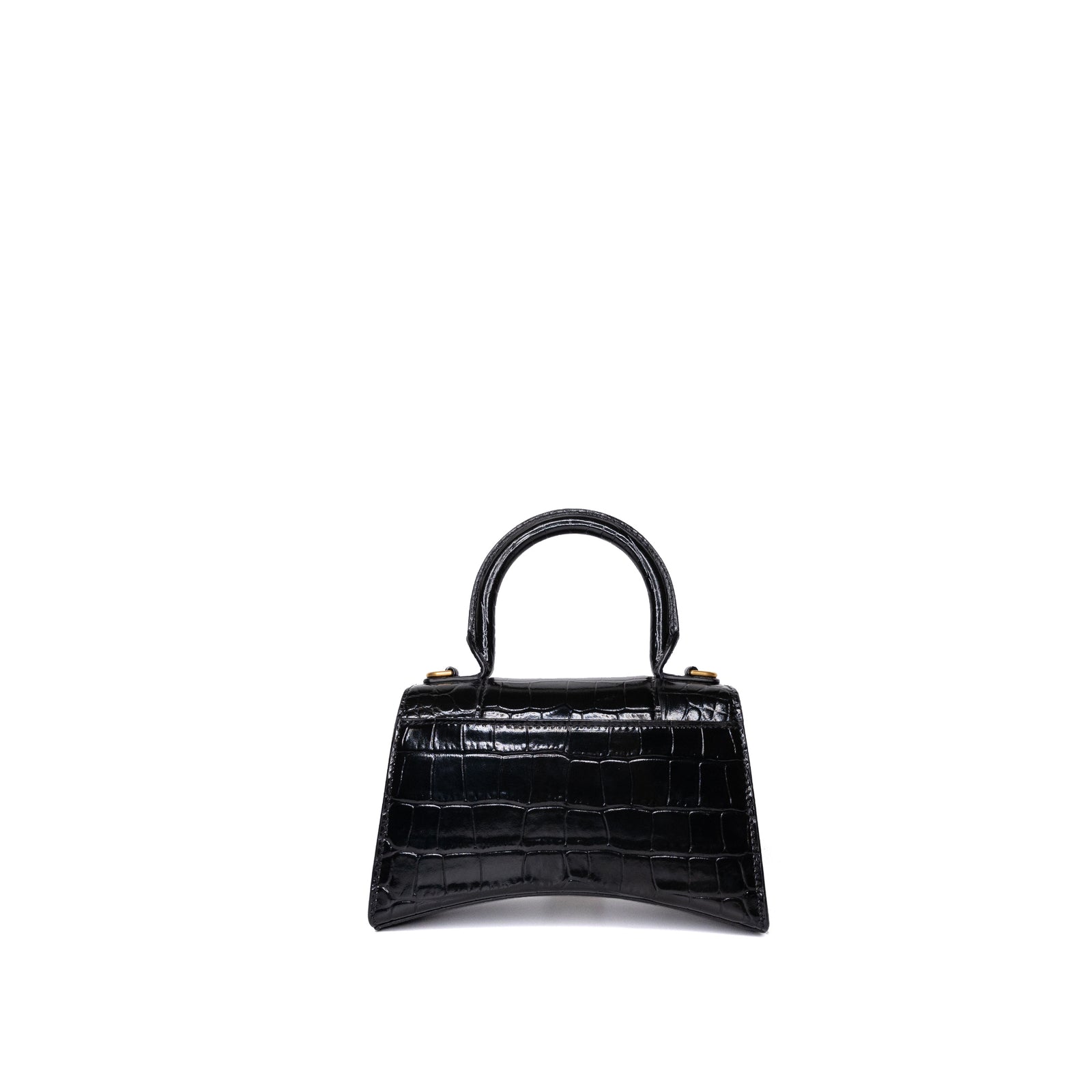 BALENCIAGA HOURGLASS BAG XS CROC-EMBOSSED CALFSKIN BLACK GHW