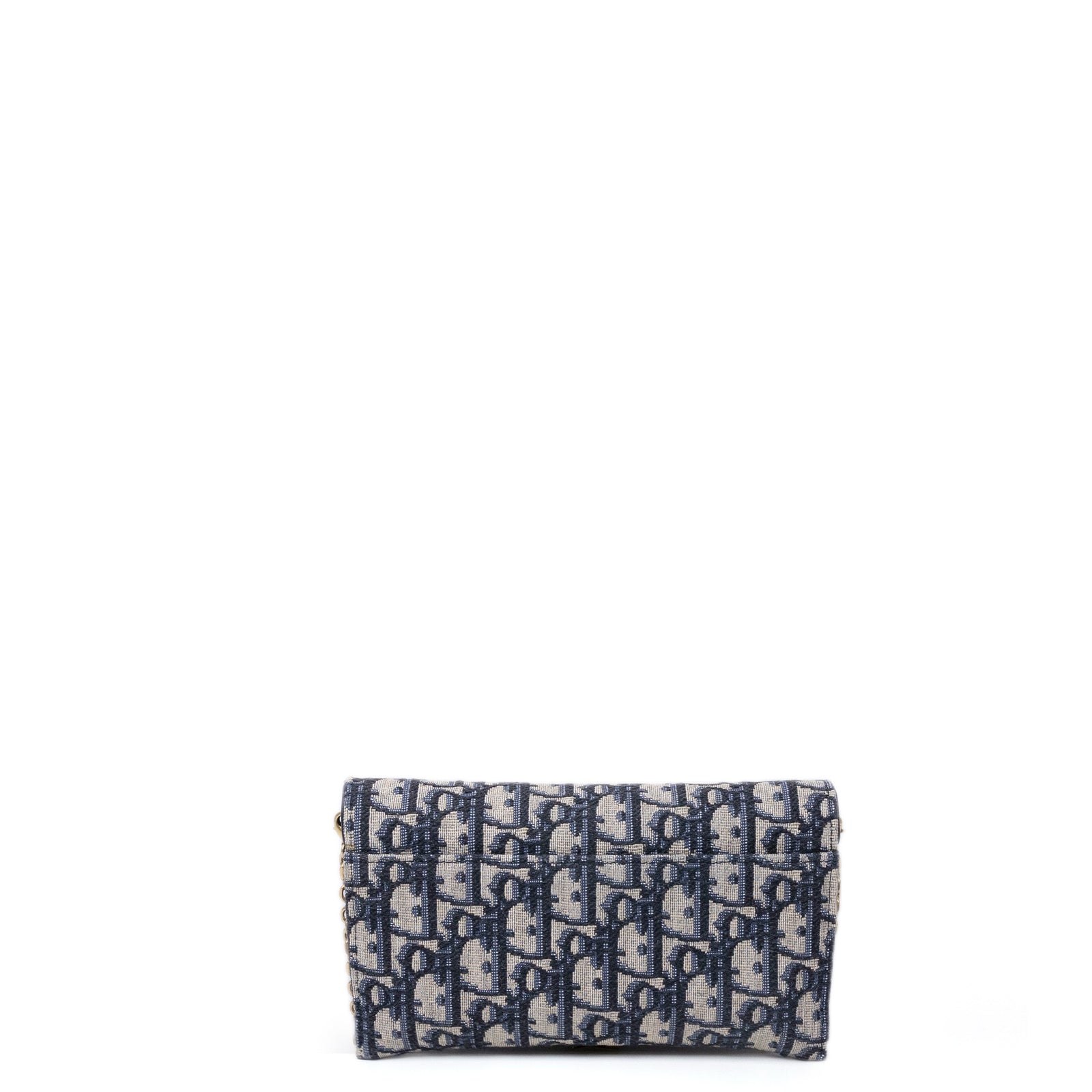 CHRISTIAN DIOR SADDLE WALLET ON CHAIN BLUE OBLIQUE JACQUARD GHW